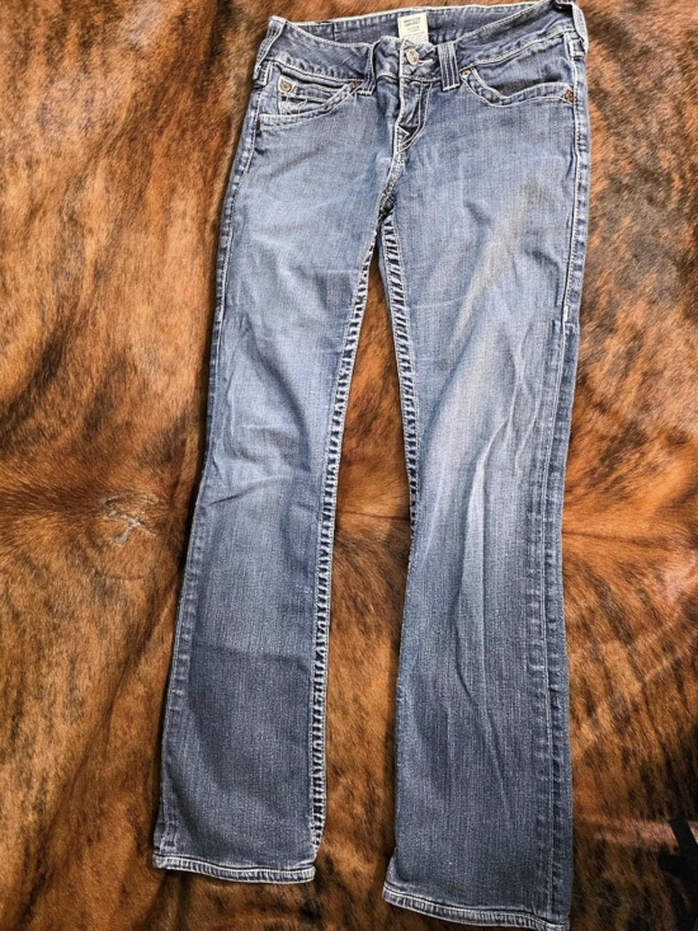 True Religion World Tour Flap Pocket Hi-rise Bootcut Jeans Blue 29W 30 Inseam